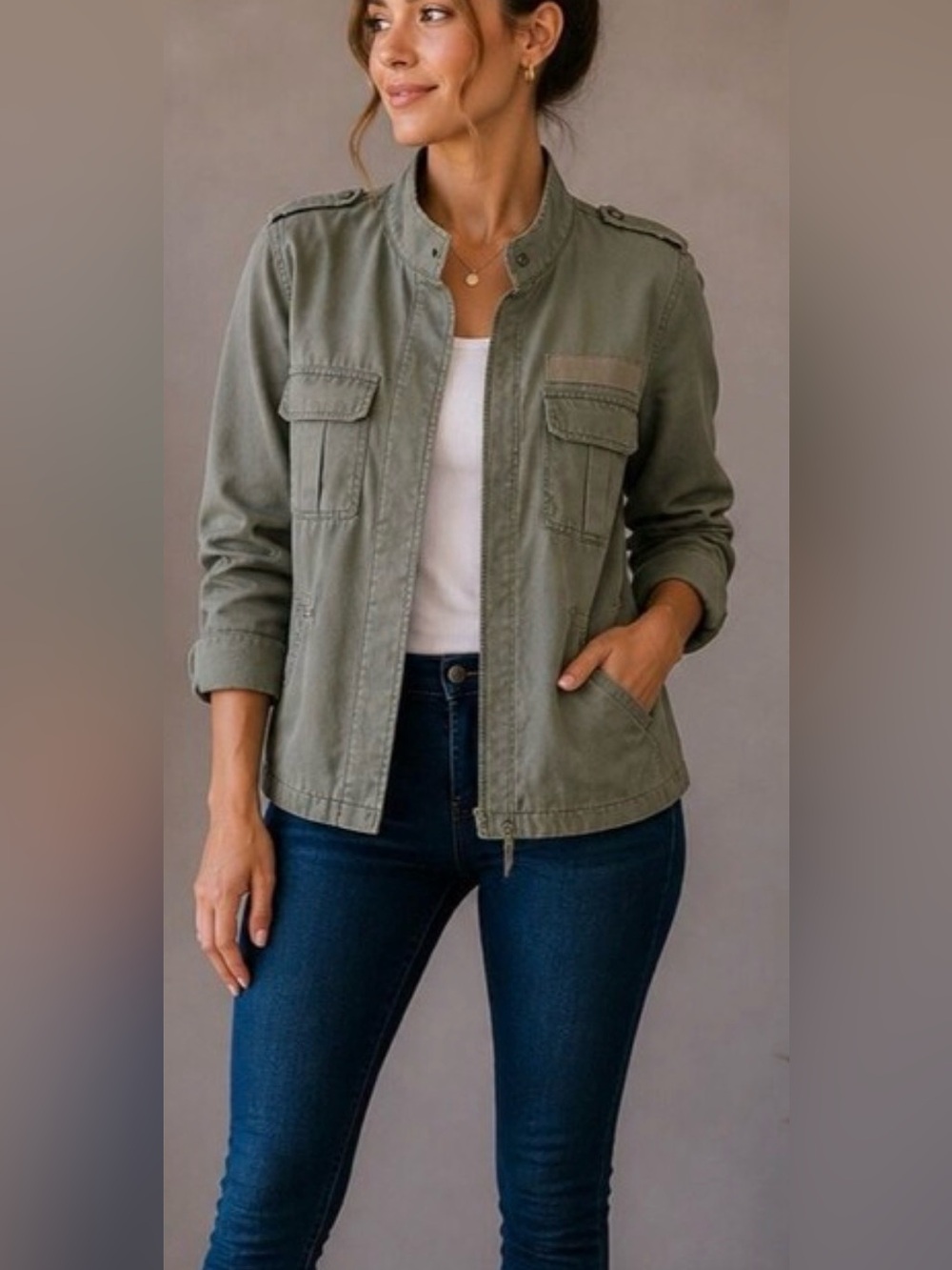 Rails Sahara Olive Utility Jacket with Stand Collar